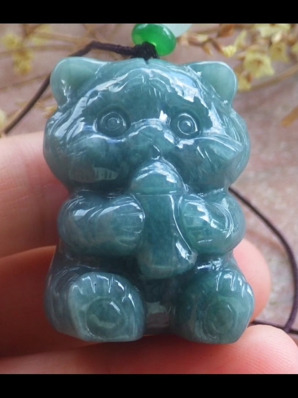 Certificate JADEITE Jade Green Pendant friendship Cute Panda eating bamboo